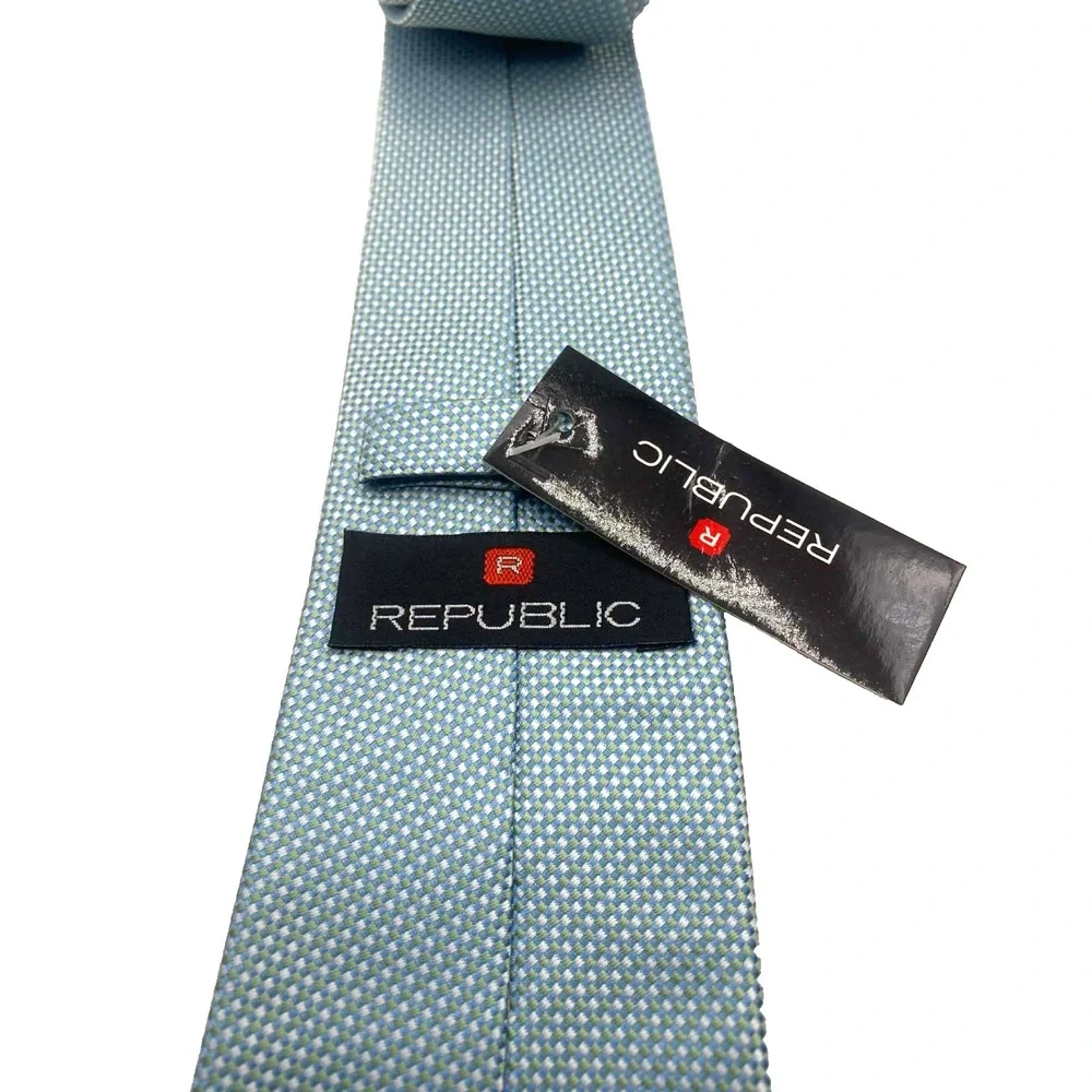 REPUBLIC Men's polyester‎ necktie USA Designer blue basketweave skinny LONG NEW